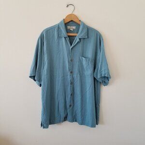 Tommy Bahama Mens 100% Silk Camp Hawaiian Shirt Size M Spring Resort Beach Green